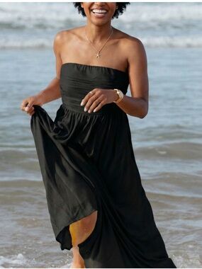 Petal & Pup | Black Linen Blend Strapless Dress Sz M